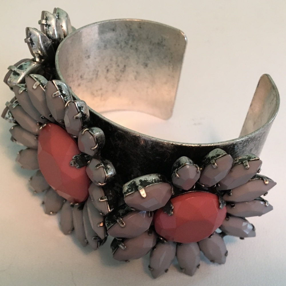 Antique Silver & Rhinestone CUFF BANGLE BRACELET